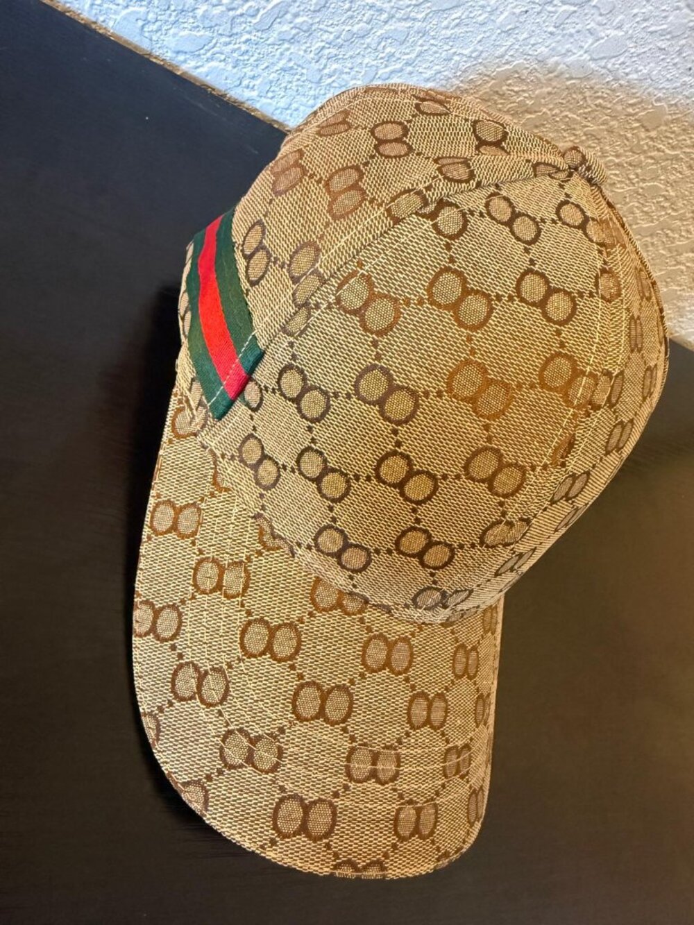 New Tan Brown Pattern Baseball Cap – Green & Red Stripe - Picture 2 of 8